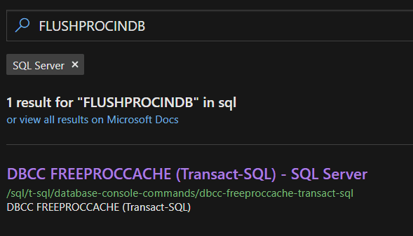 Microsoft Docs returning no results for DBCC FLUSHPROCINDB