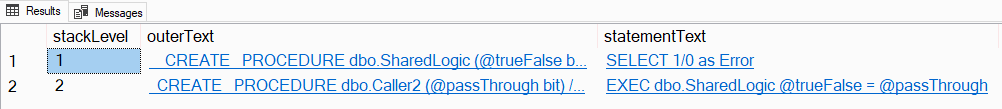 TSQL Calling stack parsed