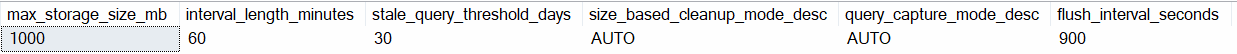 Query Store settings result from SSMS. Max_Storage_Size_MB doesn't match the documentation